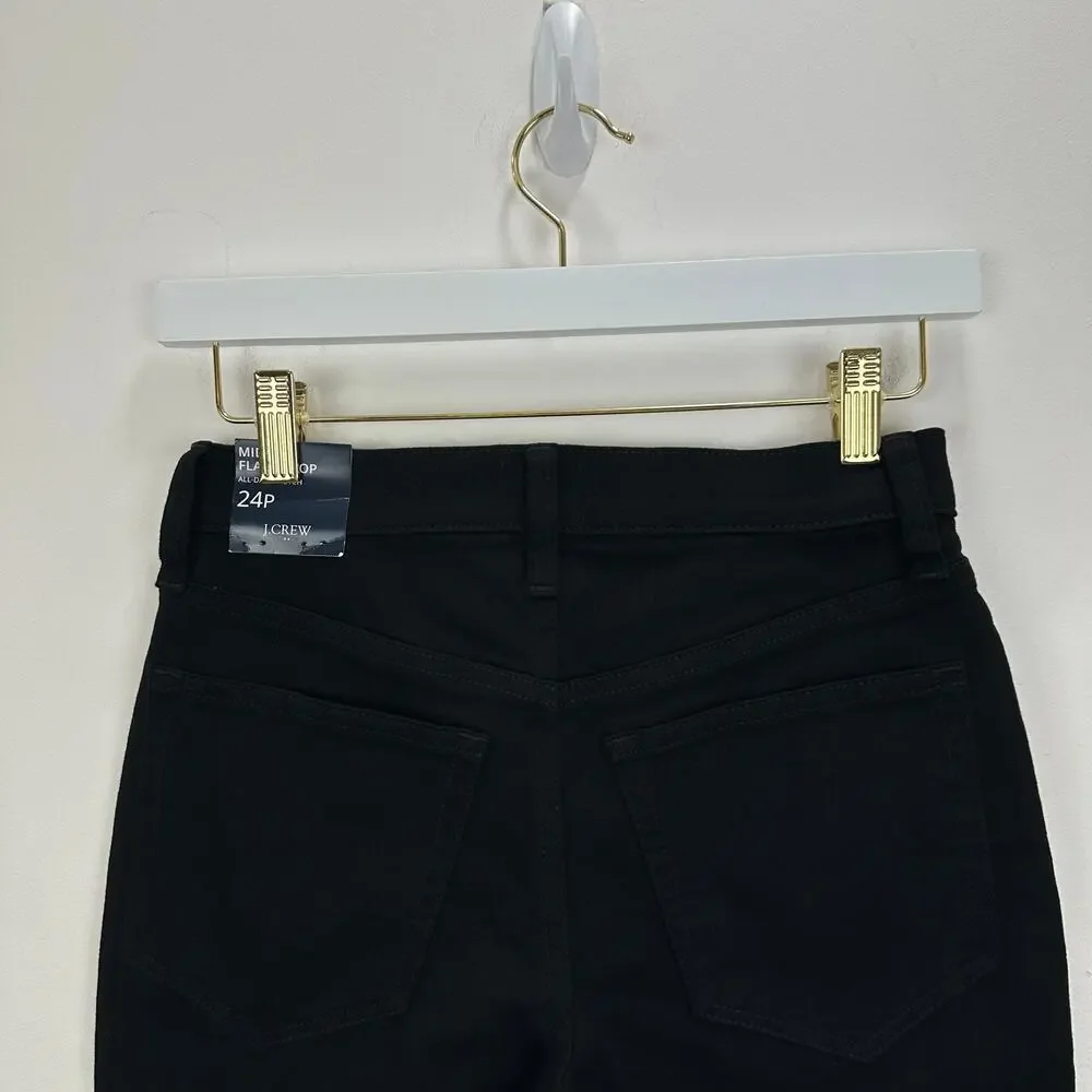 J.Crew Petite Flare Crop Jean All Day Stretch Black Mid Rise Classic US 24P NWT